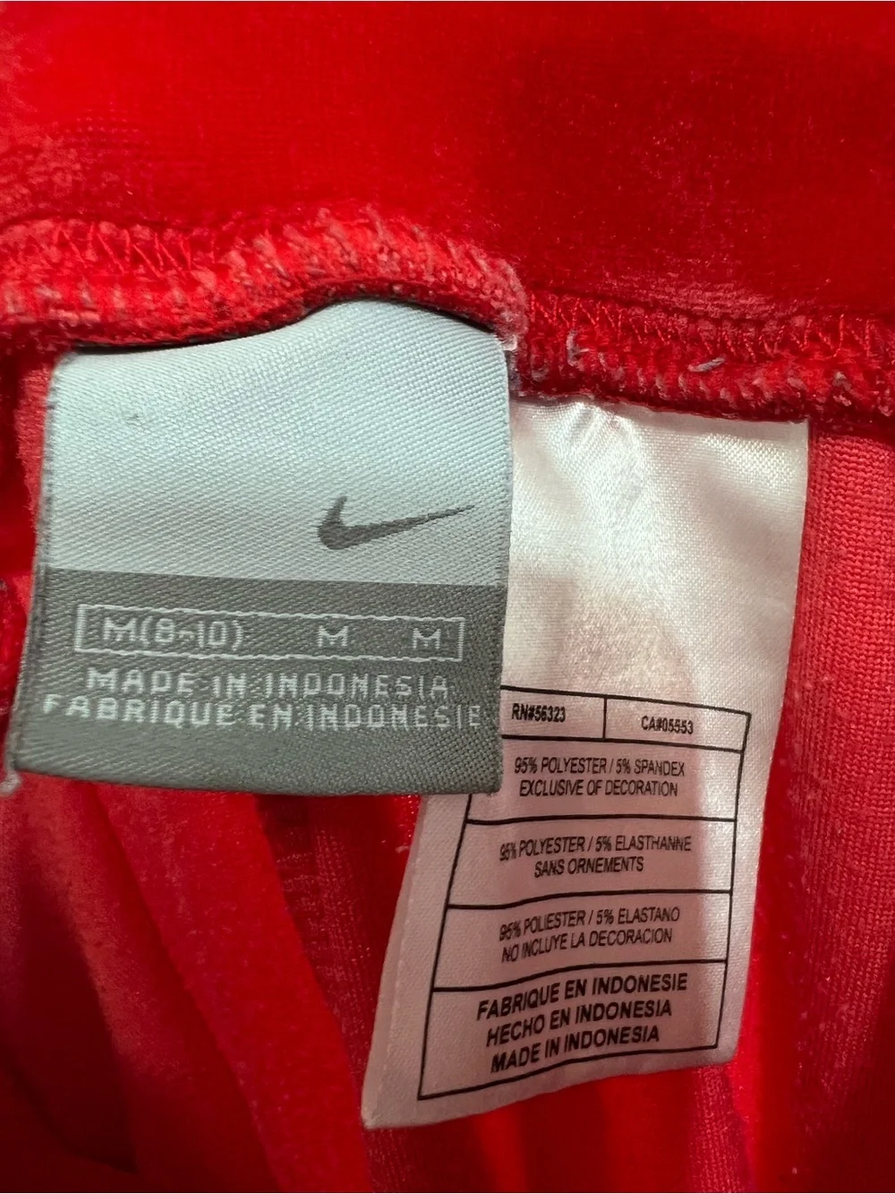 Nike Red Velour Wide-Leg Pants with Side Stripe Trim